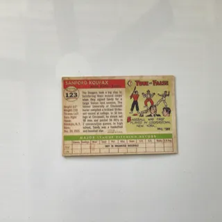 Photo of Sandy Koufax rookie baseball card #123. Used. Great art deco look