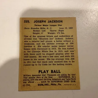 Photo of 1940 Play Ball Shoeless Joe Jackson #225 Replica Baseball Card
