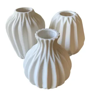 Photo of Set of 3 CERAMIC VASES White Textured Ceramic Bud/Stem/Shelf Vases NEW
