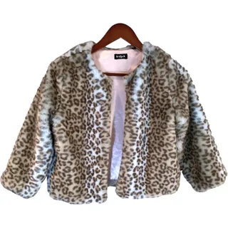 Photo of KIDPIK Leopard Print Blue and Brown Faux Fur Soft Jacket/Coat Girls Medium
