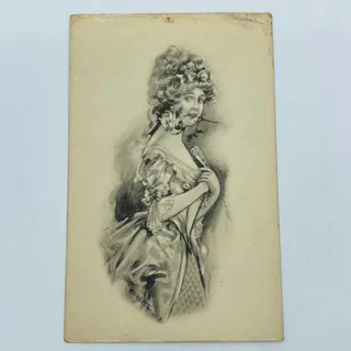 Photo of 1910s Post Card Victorian Lady Updo Fancy Dress Rose PA6