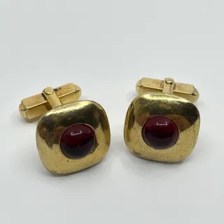 Photo of Vintage Anson Gold and Red Ruby Tone Cufflinks Cuff Links SC3