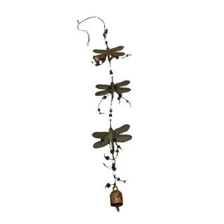 Photo of Rustic 30" Metal Dragonfly Bell Glass Beads 4.5 Inch Wingspan