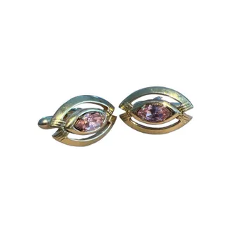 Photo of Vintage Swank Goldtone Eye Shape Pink Stone Cufflinks