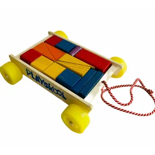 Photo of Vintage 1980's Playskool Cart Wagon Pull Toy with Wooden Blocks