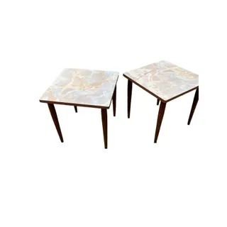 Photo of Vintage MidCentury Faux Marble Laminate Stacking Tables Set of 2 14.5" Square