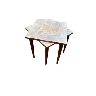 Photo of Vintage MidCentury Faux Marble Laminate Stacking Tables Set of 2 14.5" Square