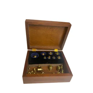 Photo of Vintage Lot of 28 Jewelers Weights in Wooden Box Apothecary Medical A