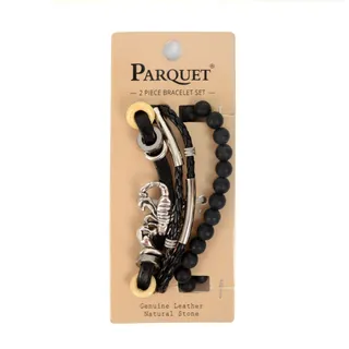 Photo of Parquet Genuine Leather & Natural Stone "Scorpion" Two Pieces Bracelet Set for Men -