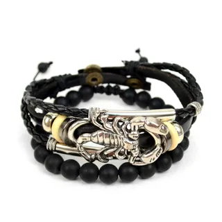 Photo of Parquet Genuine Leather & Natural Stone "Scorpion" Two Pieces Bracelet Set for Men -