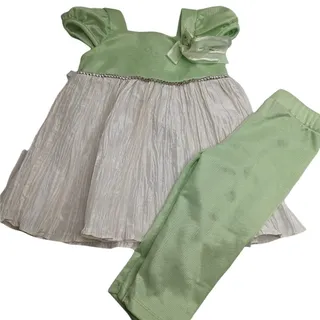 Photo of Vintage 1990s Rare Editions Baby Girls Sz 18M Dress Legging Set Green Ivory
