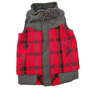 Photo of Genuine Kids Oshkosh Boys Sz 4T Zip Up Wool Blend Vest Red Gray Plaid