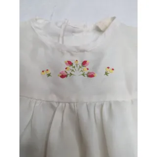 Photo of Vintage 1960s Baby Girlls Sz12M Short Sleeve Dress White Embroidered