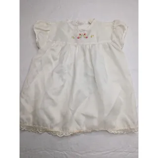 Photo of Vintage 1960s Baby Girlls Sz12M Short Sleeve Dress White Embroidered