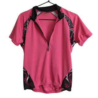 Photo of Canari Womens Sz M Half Zip Short Sleeve Cycling Jersey Pink Black