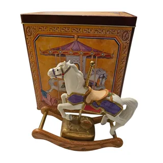 Photo of Vintage The Merry Widow carousel Horse Music Box w/ Original Tin Box