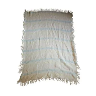 Photo of Vintage 1970s Gigi Knits Pastel Baby Blanket Fringe Pink Blue White 38" x 27"