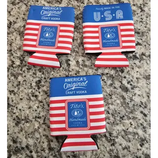 Photo of Lot of 3 Titos Vodka Beer Can Drink Coozies Coolers USA Theme