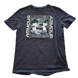 Photo of Under Armour Boys Sz M Short Sleeve Loose Fit Athletic T Shirt Black Camo
