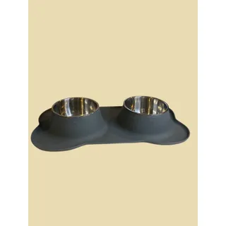 Photo of Dog Food Bowls Stainless Steel No Spill Non-Skid Mat Gray
