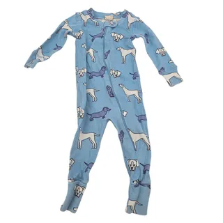 Photo of Monica + Andy Baby Sz 9-12M One Piece Zip Up Sleeper Pajama Blue White Dog Print