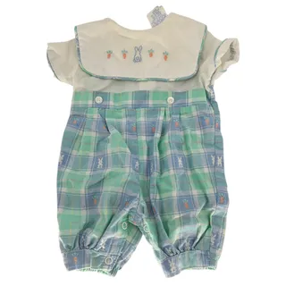 Photo of Vintage 1990s Good Lad Baby Sz 3-6M Bubble Romper Easter Bunny Pastel Plaid