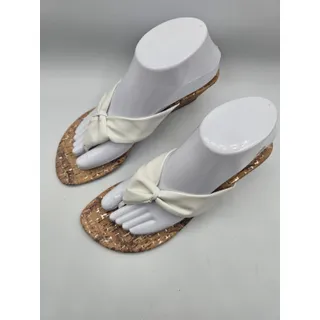 Photo of Montego Bay Club Womens Sz 8 Cork Wedge Sandals White Leather Strap