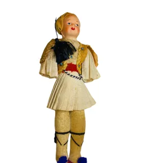 Photo of Vintage Folk Art Doll 1940s Man Boy Greek 9" Papier Mache