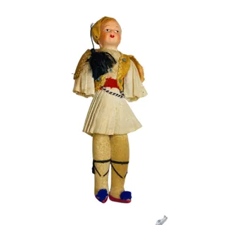 Photo of Vintage Folk Art Doll 1940s Man Boy Greek 9" Papier Mache