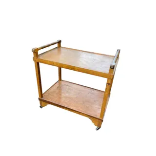 Photo of Oak Rolling Wooden Bar Cart Vintage 2 Shelves Garden Kitchen