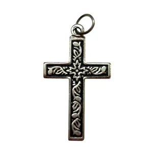 Photo of Silvertone Black Ornate Pendant Cross Religious 1.2"