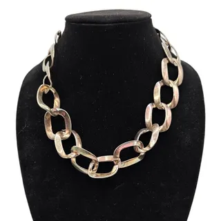 Photo of Chicos Womens Large Chain Necklace Gold Silver Tarnished Chunky Statement Piece