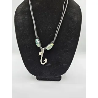 Photo of Vintage Y2K Rolled Rope Pendant Necklace Silver Tone Fish Hook Beaded Nautical 