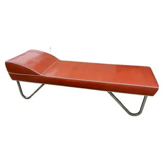 Photo of Vintage Mid Century Modern Deco Chaise Steel Hairpin Legs Orange w/White Piping