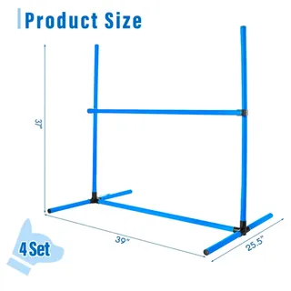Photo of 4 Piece Dog Agility Training Equipment for Dog Agility Course with Adjustable Height Jump Bars, Included Carry Bag, & Displacing Top Bar, Blue