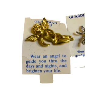 Photo of Set of 2 Vintage Guardian Angel Shoulder Pins Goldtone Silvertone on Cards