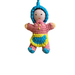 Photo of Vintage Amigurumi Japanese Miniature Crochet Baby Girl Doll 2" Silk Face Hanging