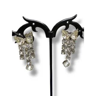 Photo of Vintage Rhinestone Earrings Non-Pierced Screwback 1.5" Drop Dangle
