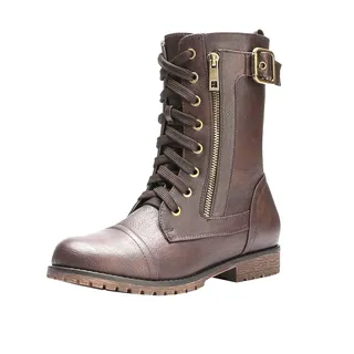 Photo of Dream Pairs Mid Calf Lace/Zip Up Combat Boots Brown Women's Size 8 New in Box