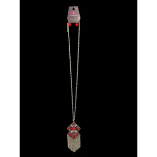 Photo of Paparazzi New Silvertone Necklace and Earring Set Red Beads 40"