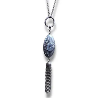 Photo of Silvertone Chain Necklace 30" Tassel Pendant Toggle Clasp