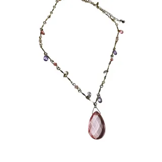 Photo of Silvertone Pink Beaded Necklace Spring Clasp 16-19"
