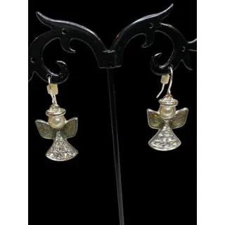 Photo of Angel Earrings Fishhook Pierced Silvertone 1.4" Drop Sparkly