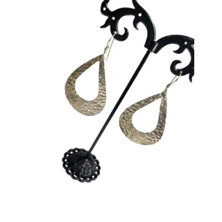 Photo of Silvertone Hammered Pierced Fishhook Earrings Lightweight 2" Drop