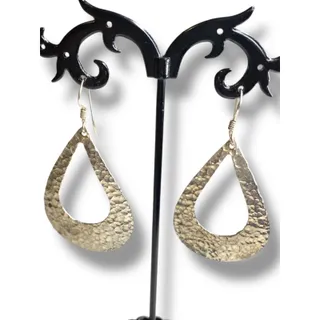 Photo of Silvertone Hammered Pierced Fishhook Earrings Lightweight 2" Drop