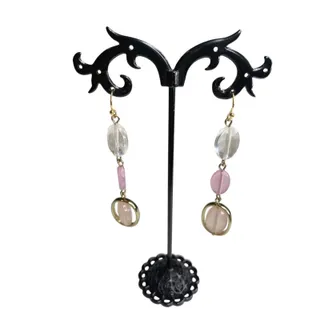 Photo of Goldtone Pink Clear Bead Pierced Fishhook Earrings 2.5" Drop