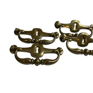 Photo of 1970s Set of 4 Drawer Pulls 4.25" with 5" Plate Keeler Brass