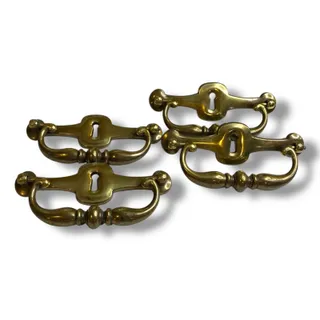 Photo of 1970s Set of 4 Drawer Pulls 4.25" with 5" Plate Keeler Brass
