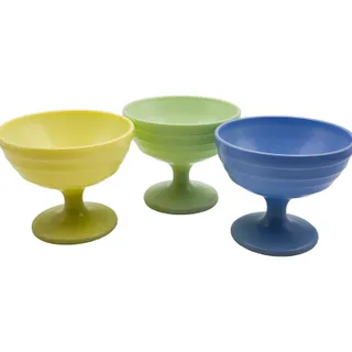 Photo of Vintage 1950s Set of 3 Hazel-Atlas Milk Glass Sherbet Cups Yellow/Green/Blue