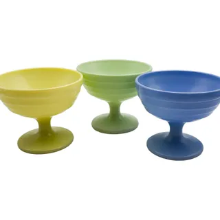 Photo of Vintage 1950s Set of 3 Hazel-Atlas Milk Glass Sherbet Cups Yellow/Green/Blue